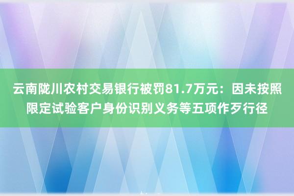 云南陇川农村交易银行被罚81.7万元：因未按照限定试验客户身份识别义务等五项作歹行径